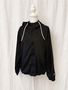 Aeropostale Black Hooded Windbreaker Jacket with White Drawstrings